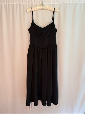 Black Midi Slip Dress with Adjustable Spaghetti Straps